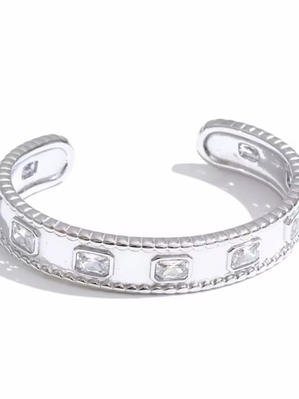 Gold and Silver color Crystal-Set Open Cuff Bracelets. Pair.